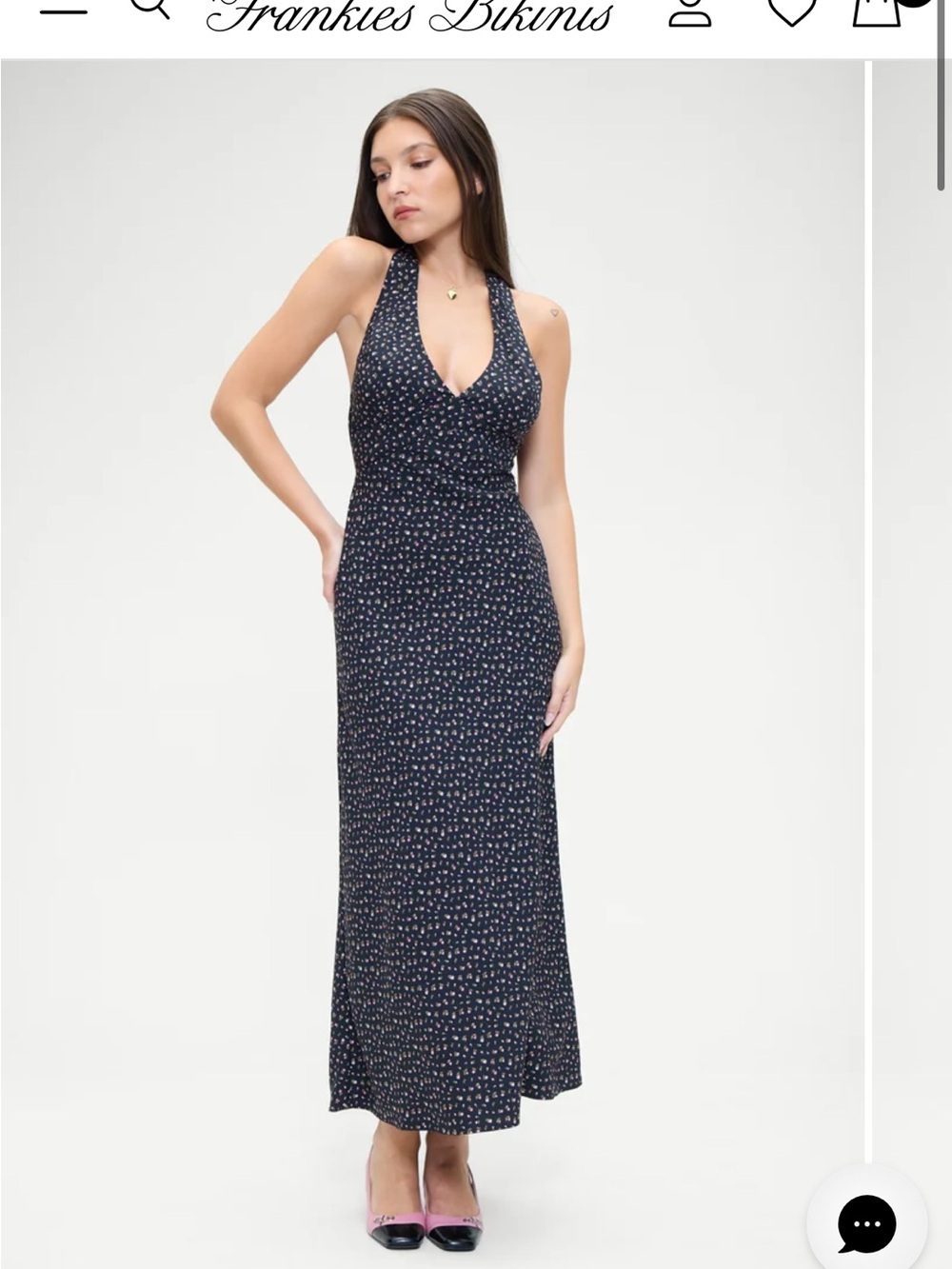 Frankie's Bikinis Navy Floral Halter Maxi Dress